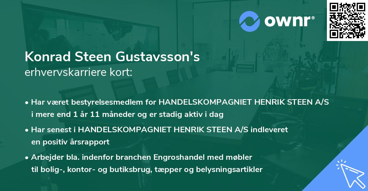 Konrad Steen Gustavsson's erhvervskarriere kort