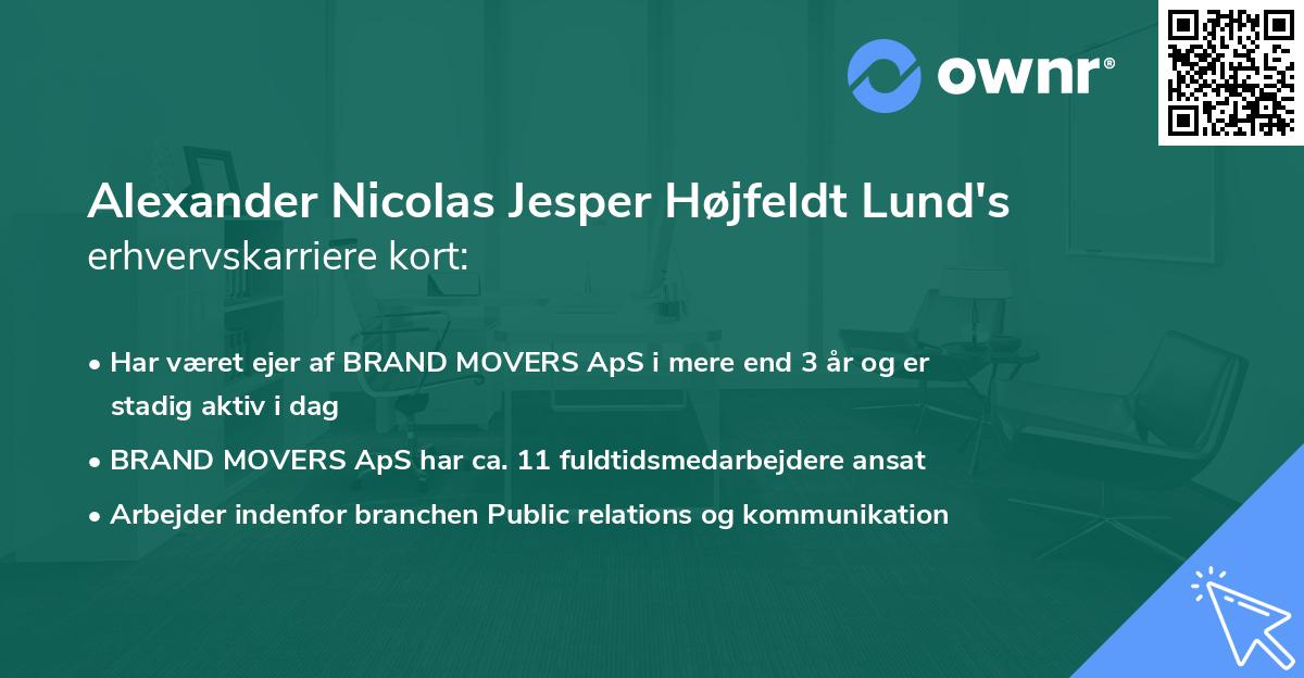 Alexander Nicolas Jesper Højfeldt Lund's erhvervskarriere kort