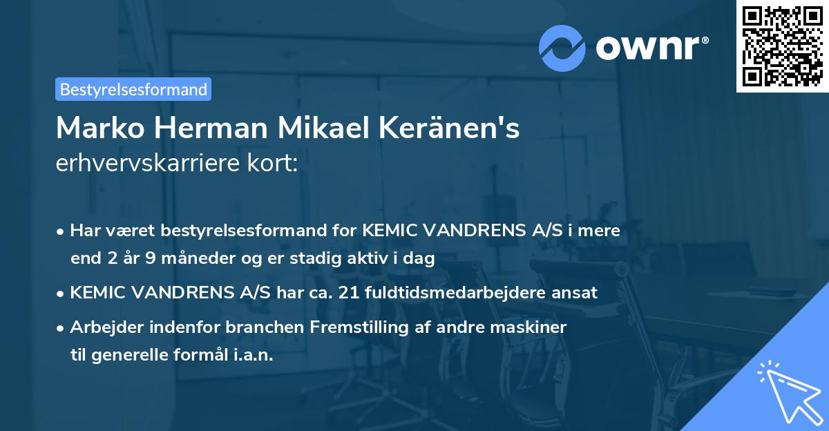 Marko Herman Mikael Keränen's erhvervskarriere kort