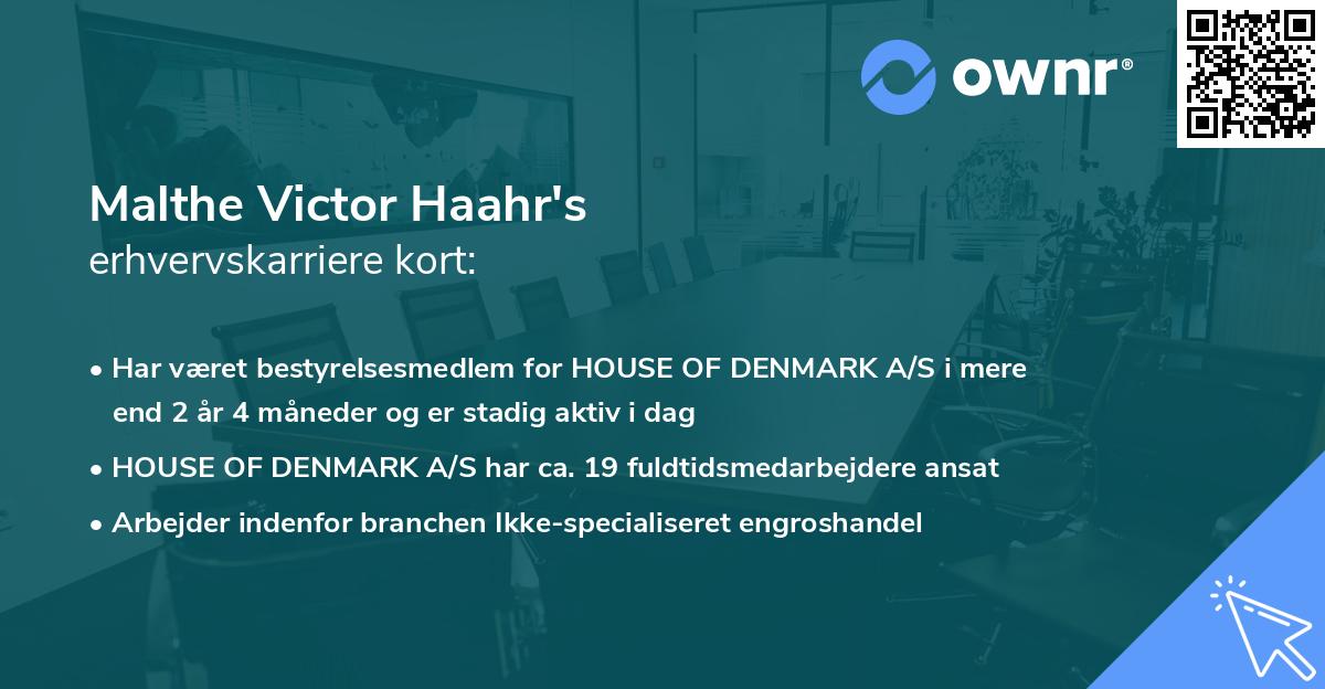 Malthe Victor Haahr's erhvervskarriere kort