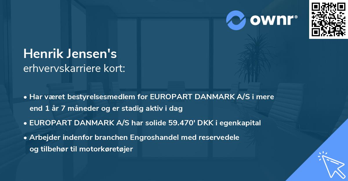 Henrik Jensen's erhvervskarriere kort