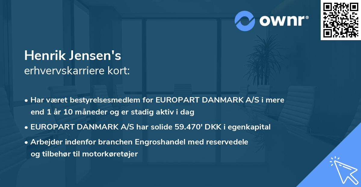 Henrik Jensen's erhvervskarriere kort