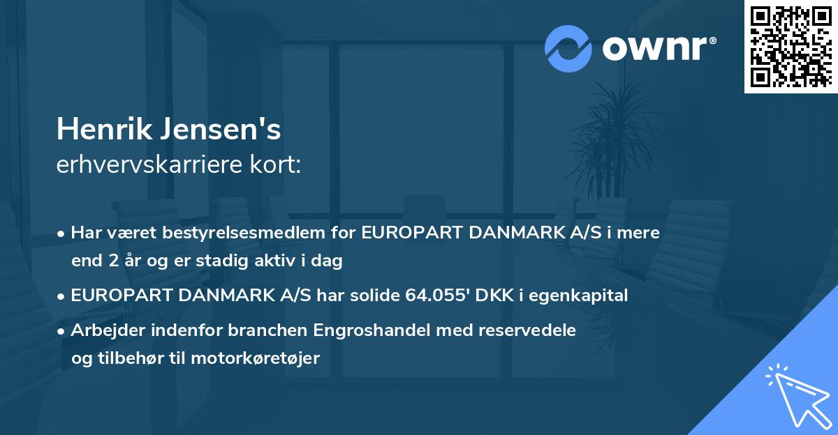 Henrik Jensen's erhvervskarriere kort
