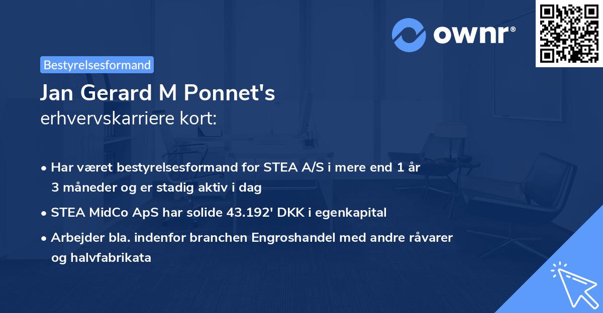 Jan Gerard M Ponnet's erhvervskarriere kort