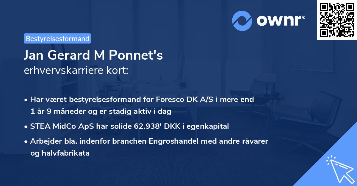 Jan Gerard M Ponnet's erhvervskarriere kort