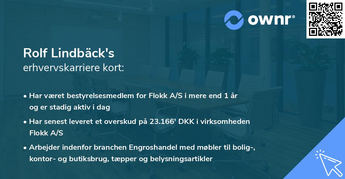 Rolf Lindbäck's erhvervskarriere kort