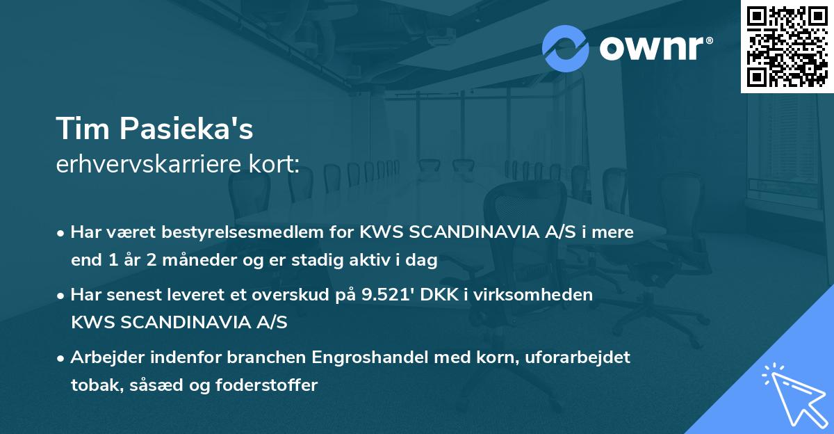 Tim Pasieka's erhvervskarriere kort