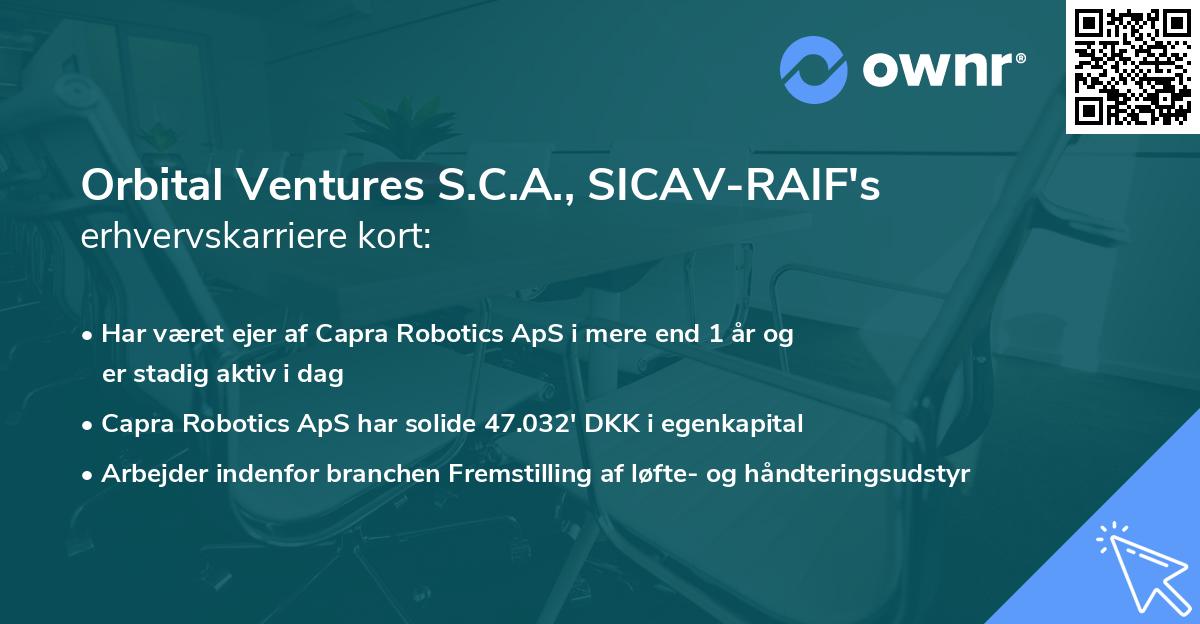 Orbital Ventures S.C.A., SICAV-RAIF's erhvervskarriere kort