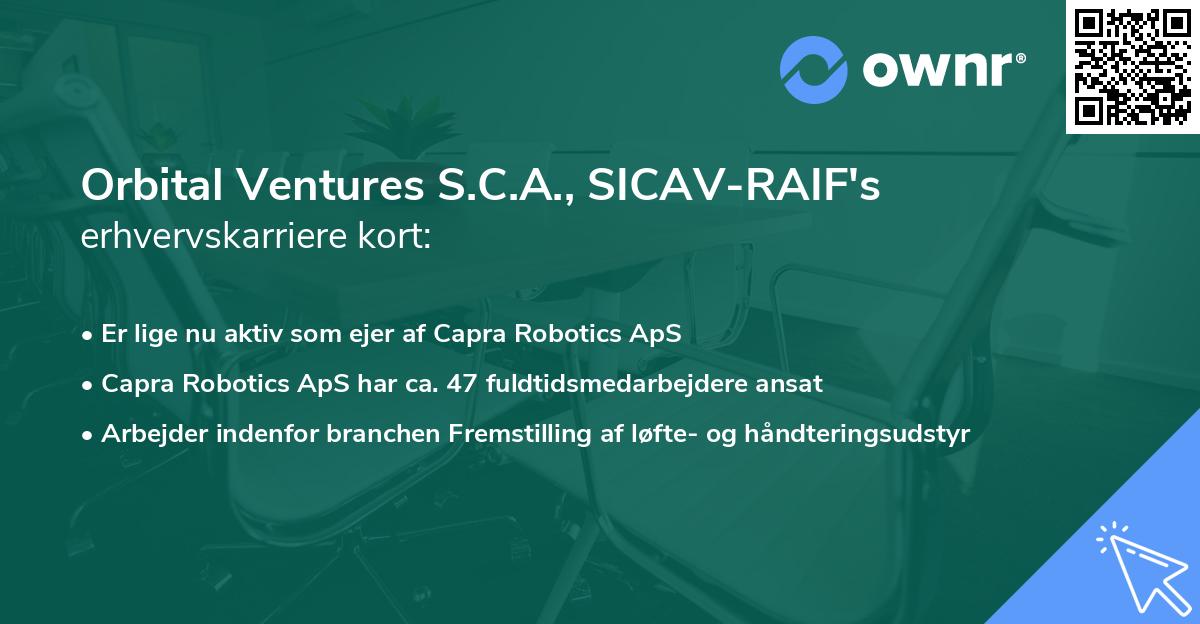 Orbital Ventures S.C.A., SICAV-RAIF's erhvervskarriere kort