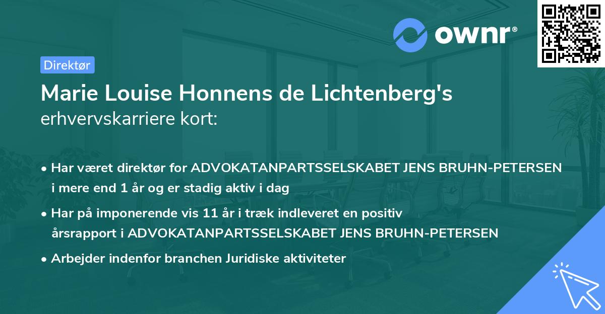 Marie Louise Honnens de Lichtenberg's erhvervskarriere kort