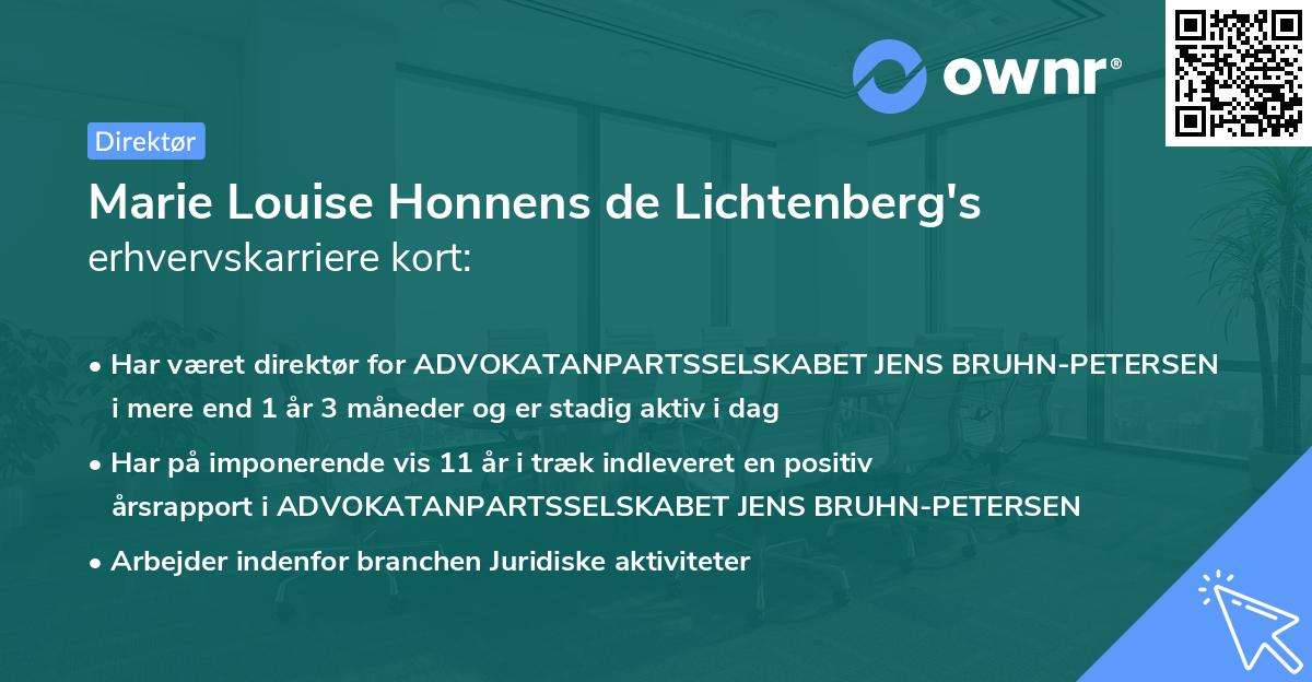 Marie Louise Honnens de Lichtenberg's erhvervskarriere kort