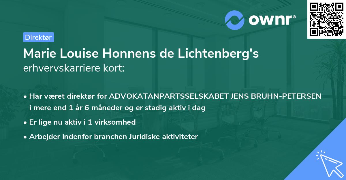 Marie Louise Honnens de Lichtenberg's erhvervskarriere kort