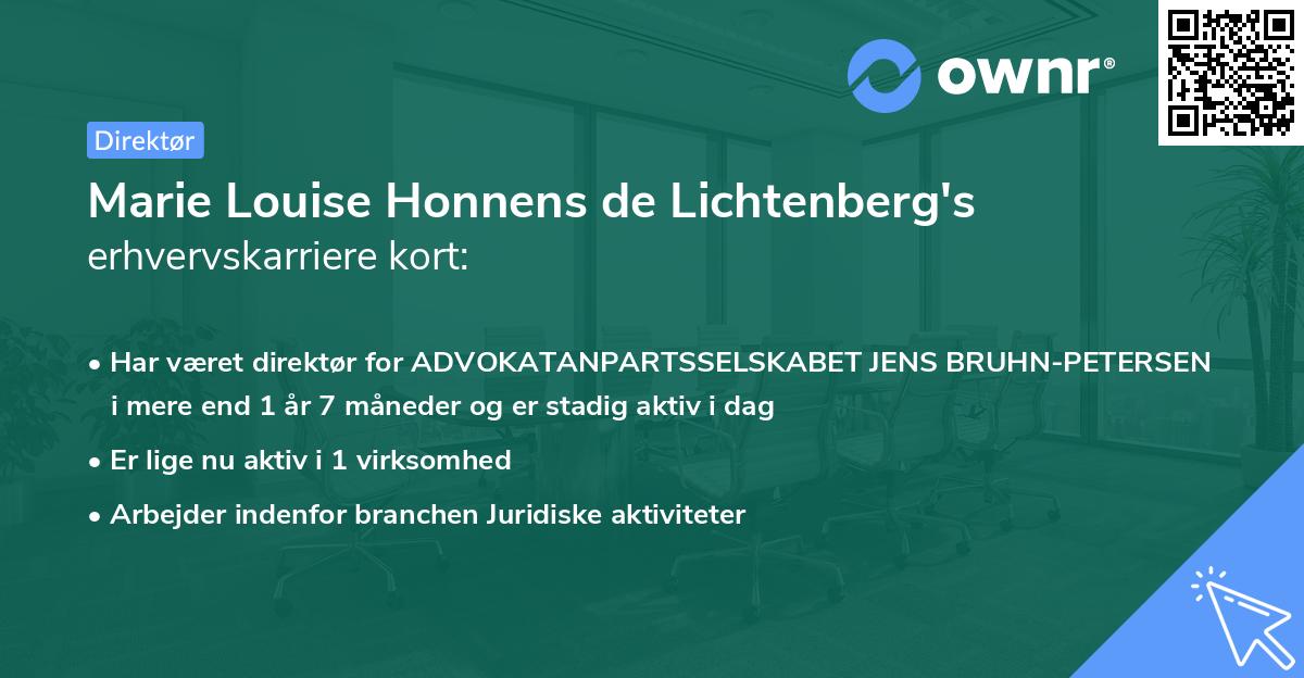 Marie Louise Honnens de Lichtenberg's erhvervskarriere kort