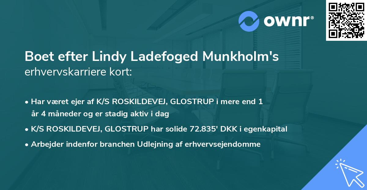 Boet efter Lindy Ladefoged Munkholm's erhvervskarriere kort