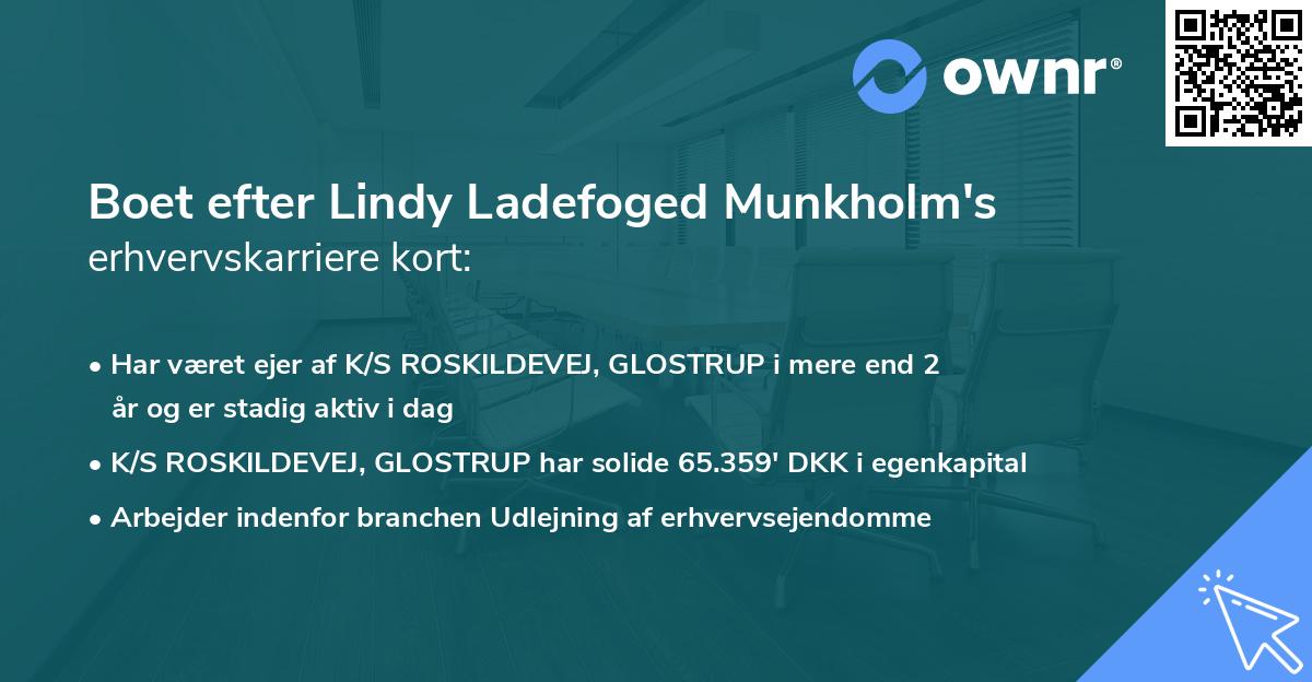 Boet efter Lindy Ladefoged Munkholm's erhvervskarriere kort