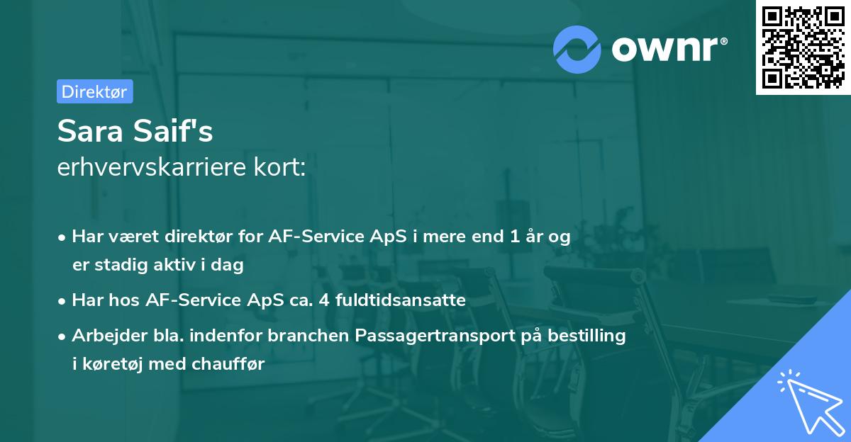 Sara Saif's erhvervskarriere kort