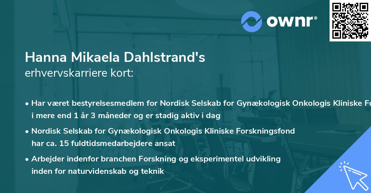 Hanna Mikaela Dahlstrand's erhvervskarriere kort