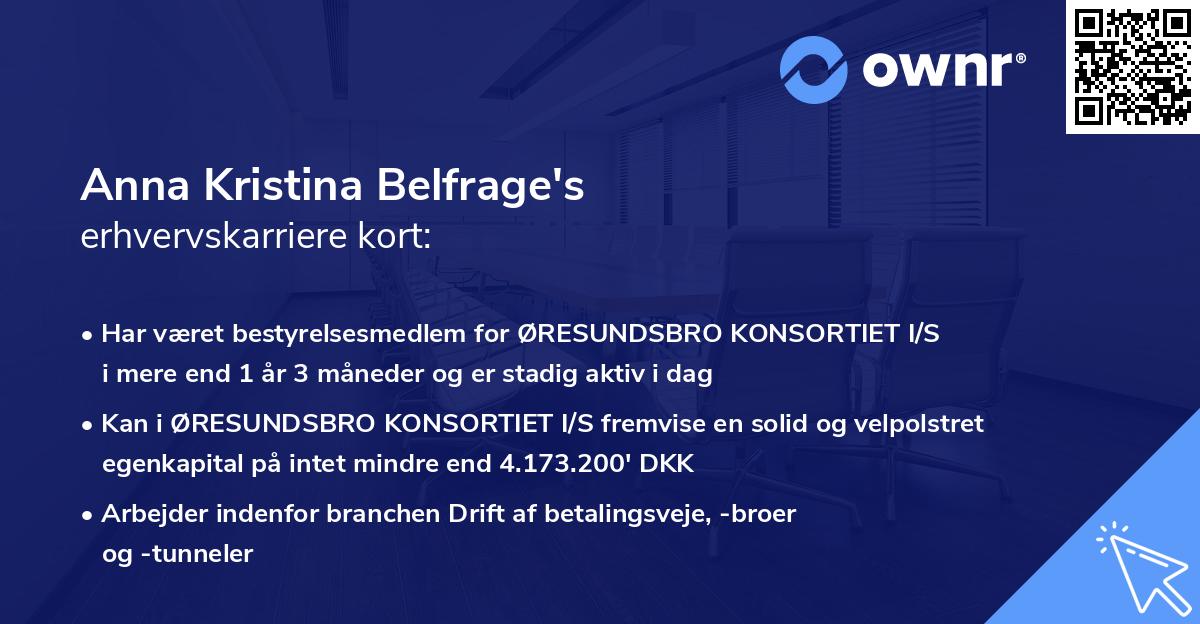 Anna Kristina Belfrage's erhvervskarriere kort