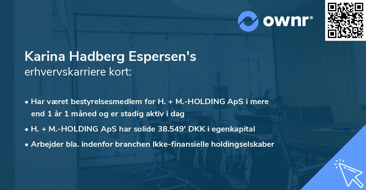 Karina Hadberg Espersen's erhvervskarriere kort