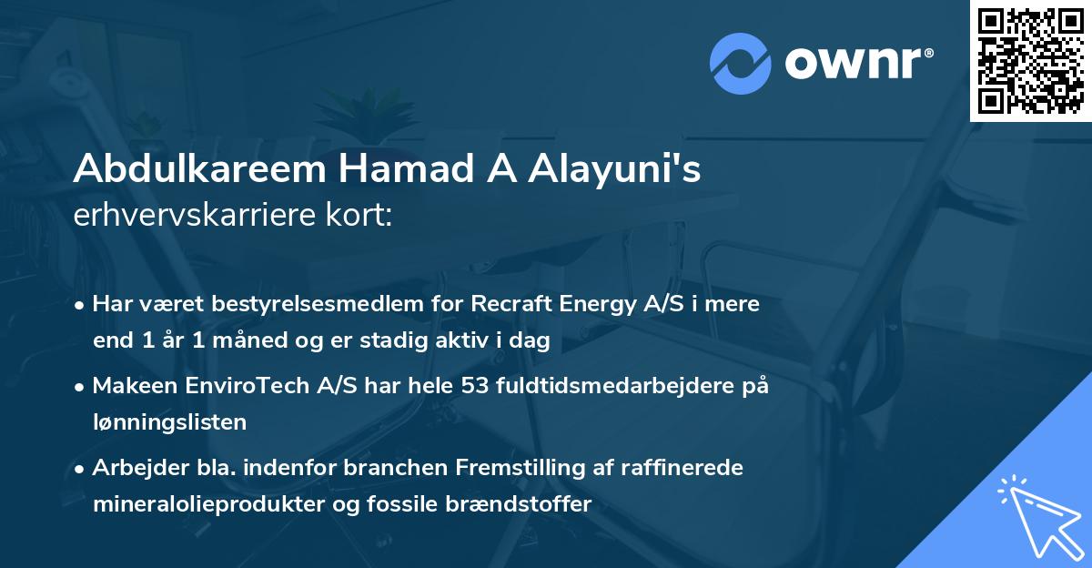 Abdulkareem Hamad A Alayuni's erhvervskarriere kort
