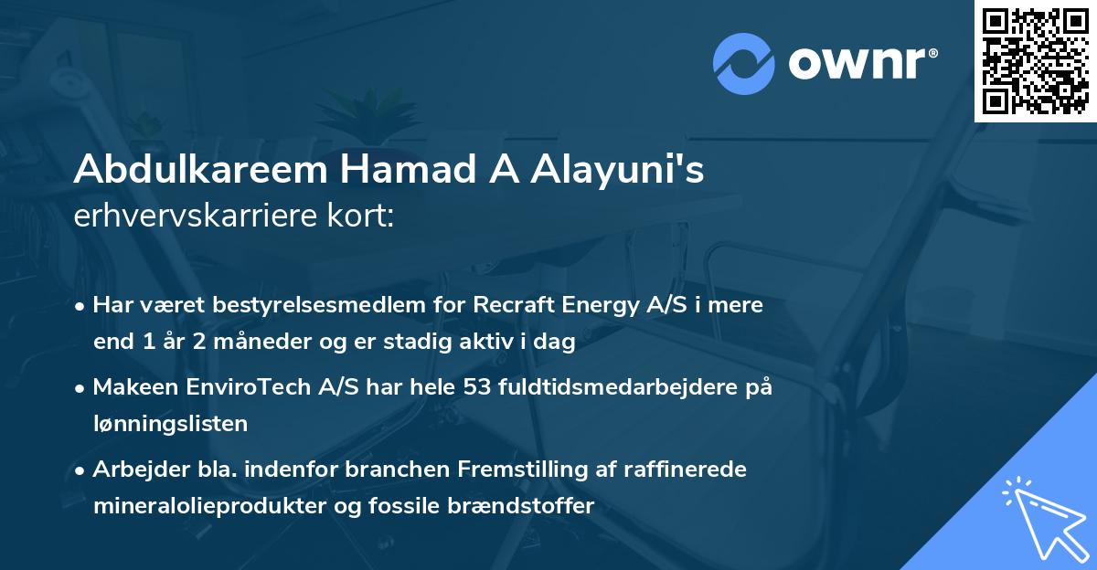 Abdulkareem Hamad A Alayuni's erhvervskarriere kort