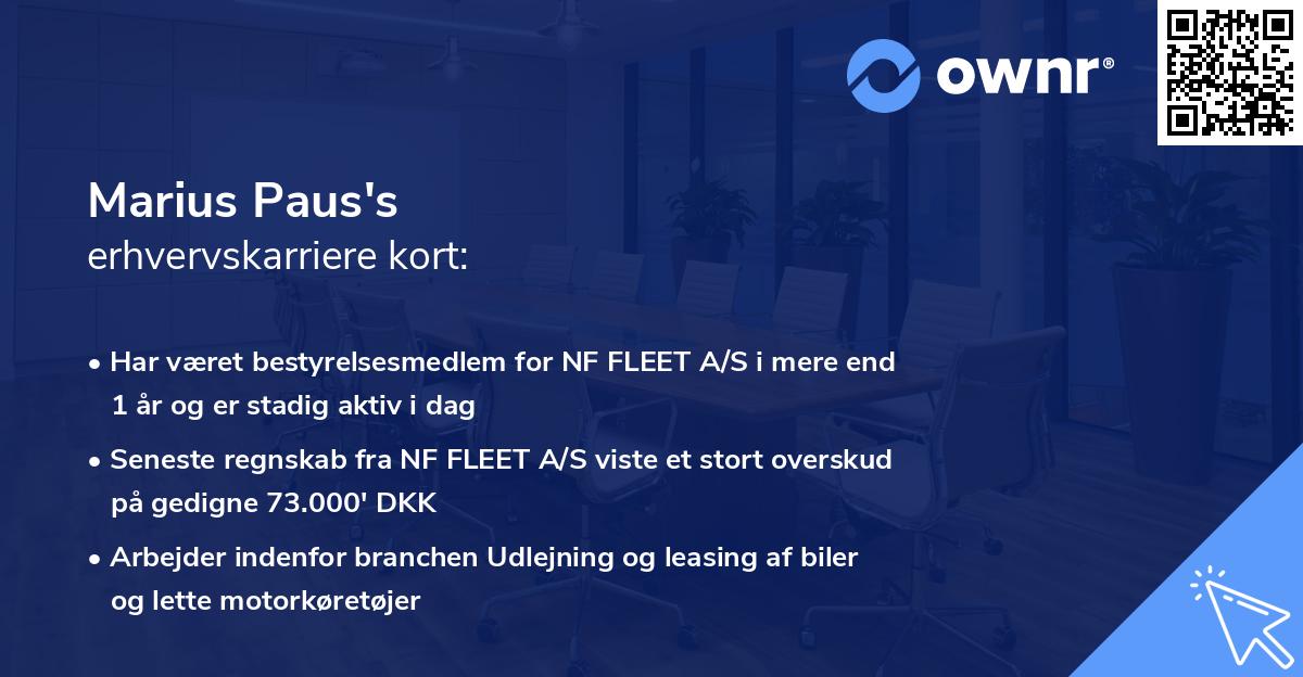 Marius Paus's erhvervskarriere kort