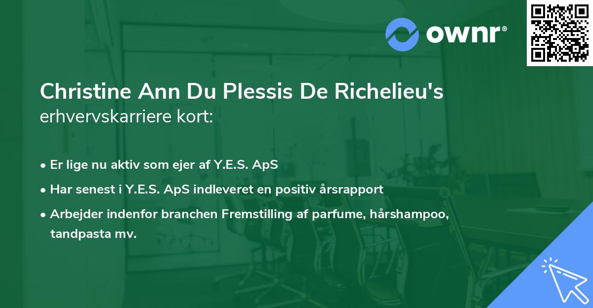 Christine Ann Du Plessis De Richelieu's erhvervskarriere kort