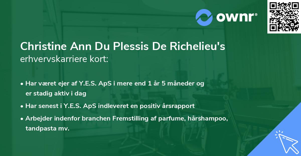 Christine Ann Du Plessis De Richelieu's erhvervskarriere kort
