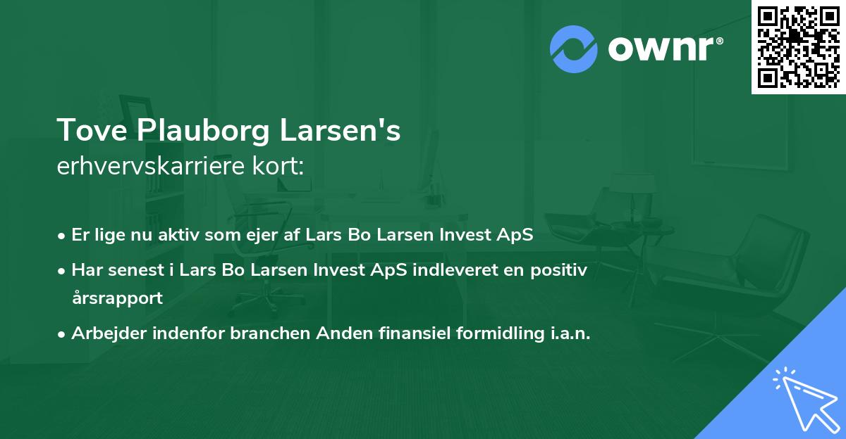 Tove Plauborg Larsen's erhvervskarriere kort