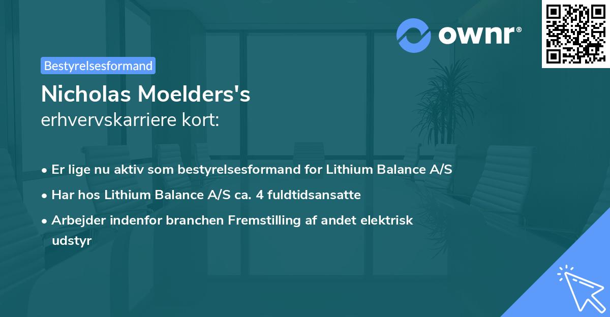 Nicholas Moelders's erhvervskarriere kort
