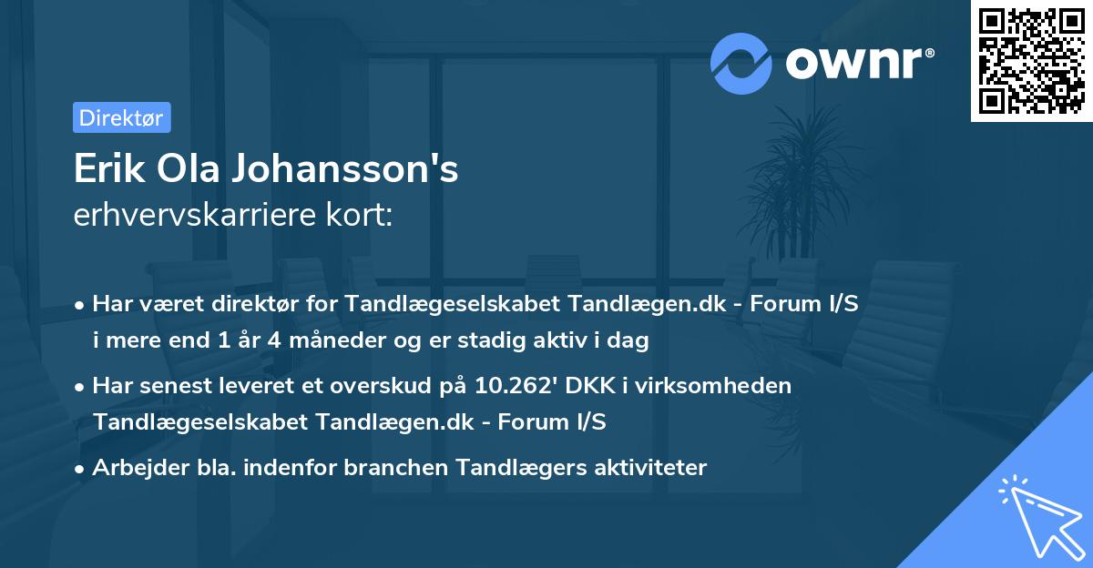 Erik Ola Johansson's erhvervskarriere kort