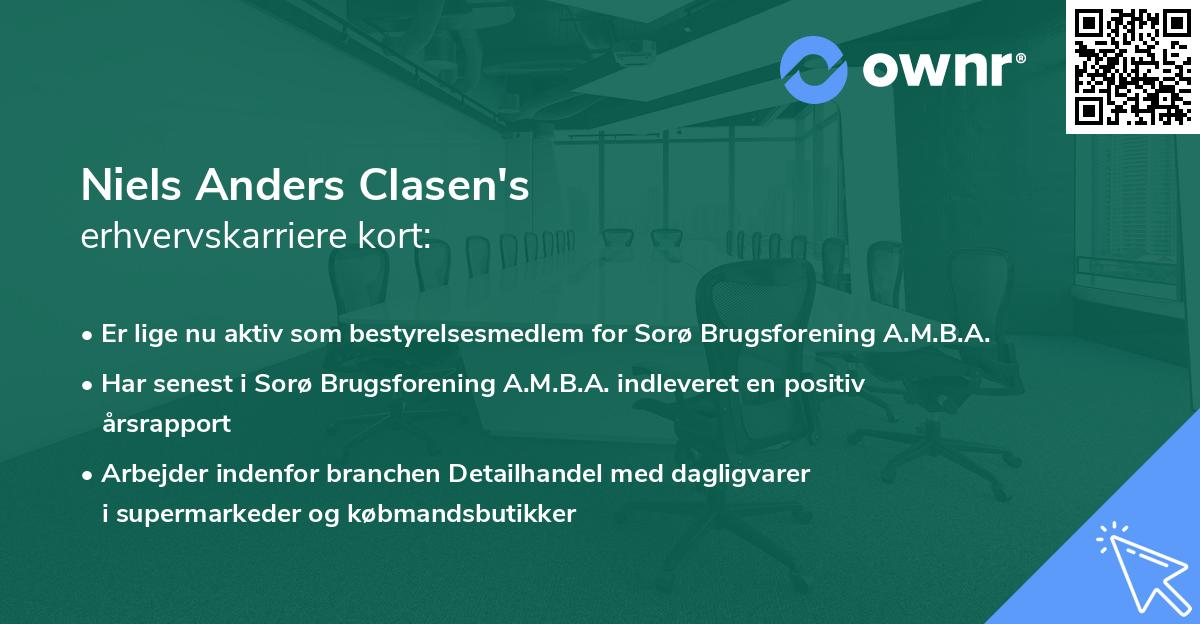 Niels Anders Clasen's erhvervskarriere kort