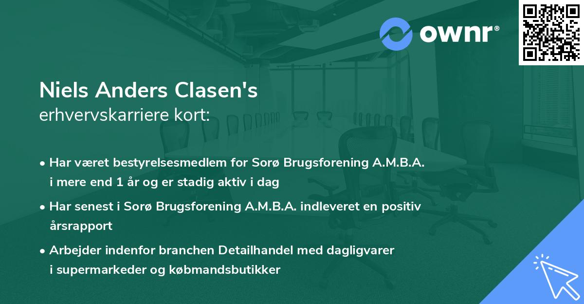 Niels Anders Clasen's erhvervskarriere kort