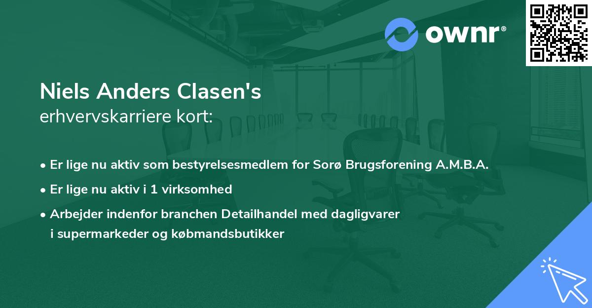 Niels Anders Clasen's erhvervskarriere kort
