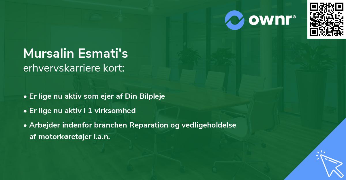 Mursalin Esmati's erhvervskarriere kort
