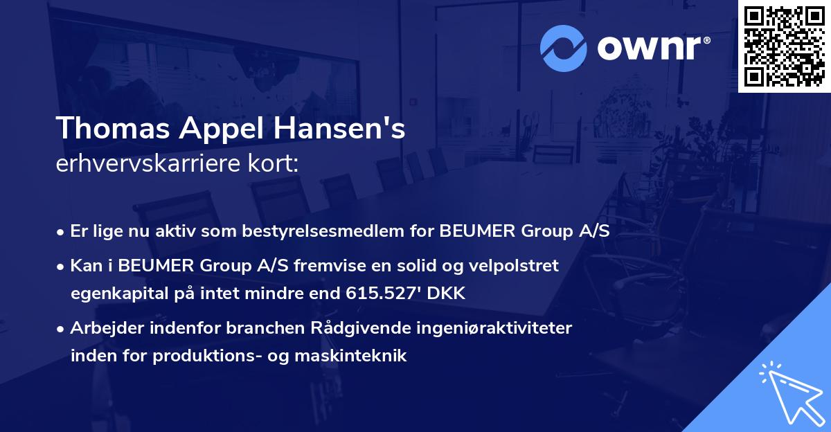 Thomas Appel Hansen's erhvervskarriere kort
