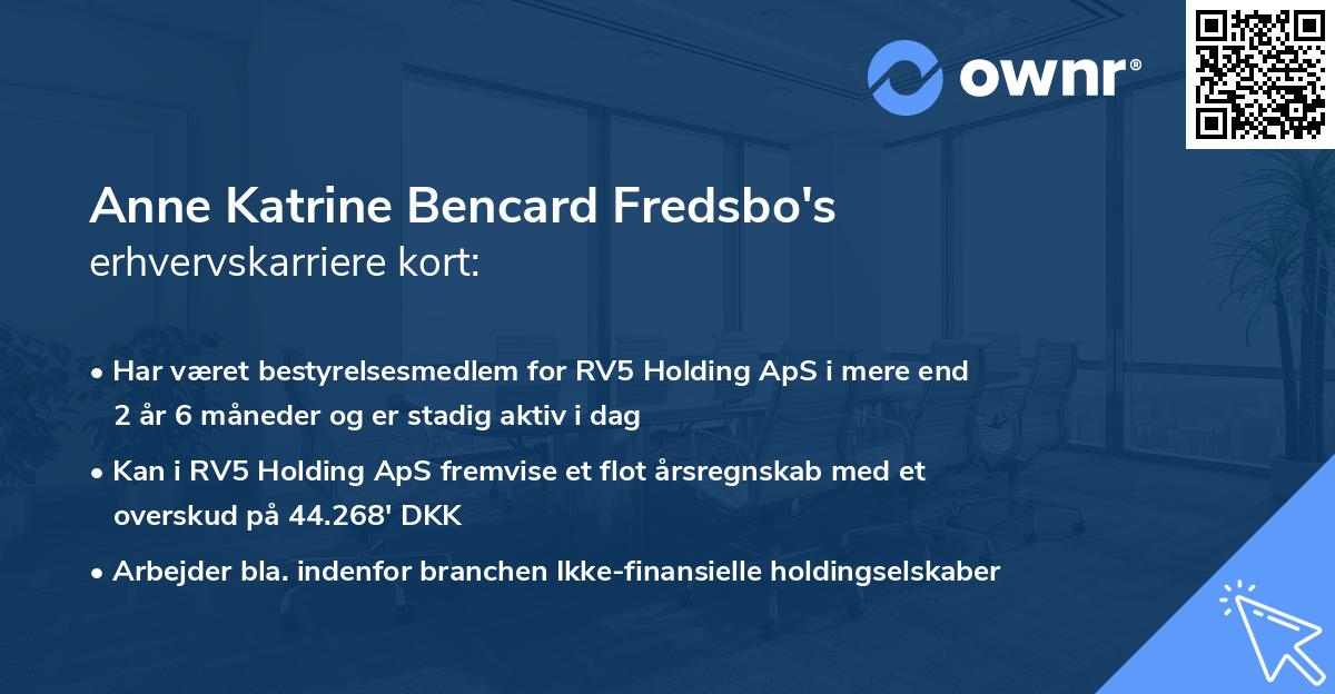 Anne Katrine Bencard Fredsbo's erhvervskarriere kort