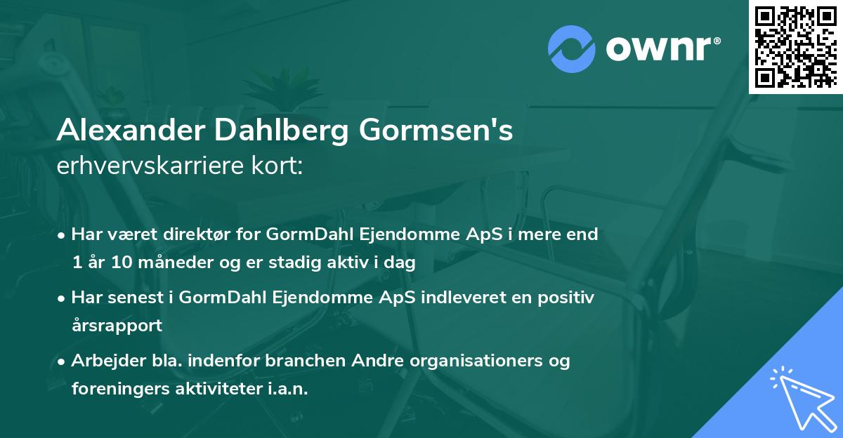 Alexander Dahlberg Gormsen's erhvervskarriere kort