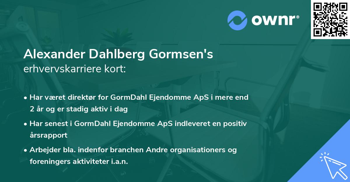 Alexander Dahlberg Gormsen's erhvervskarriere kort