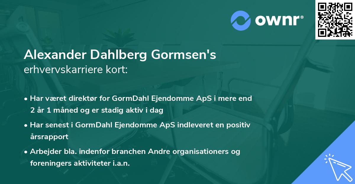 Alexander Dahlberg Gormsen's erhvervskarriere kort