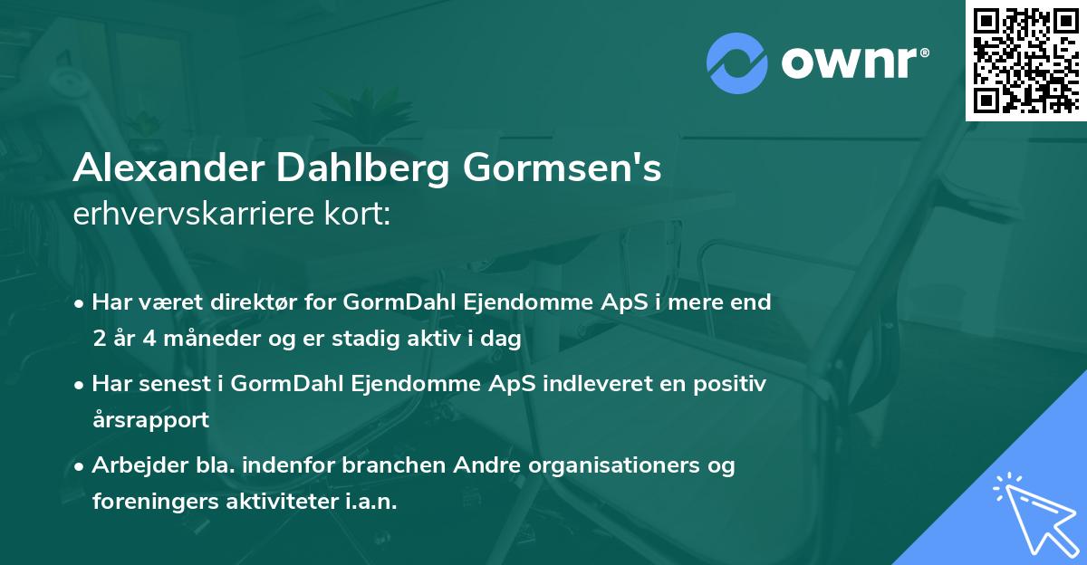 Alexander Dahlberg Gormsen's erhvervskarriere kort