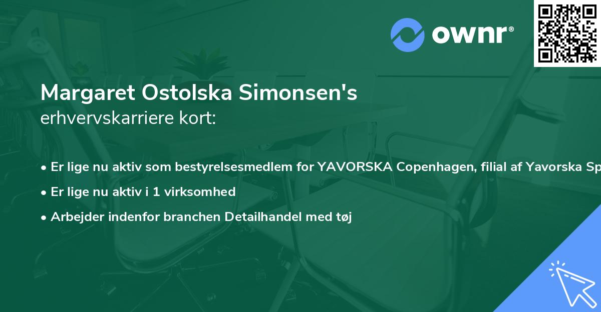 Margaret Ostolska Simonsen's erhvervskarriere kort