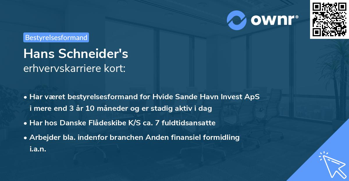 Hans Schneider's erhvervskarriere kort