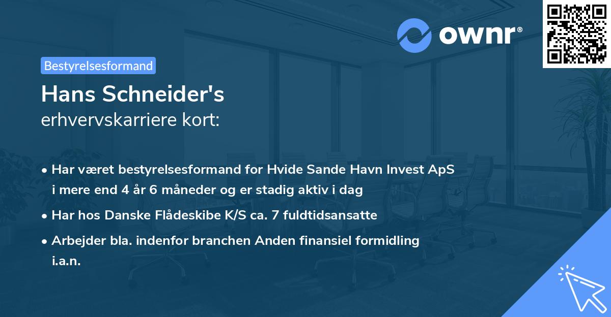 Hans Schneider's erhvervskarriere kort