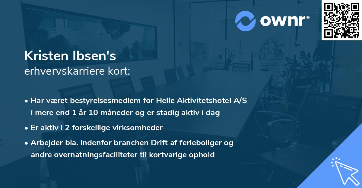 Kristen Ibsen's erhvervskarriere kort