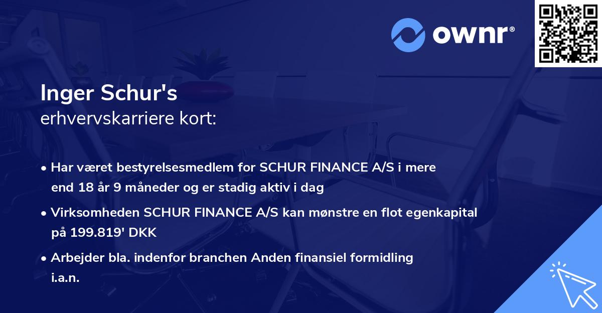 Inger Schur's erhvervskarriere kort