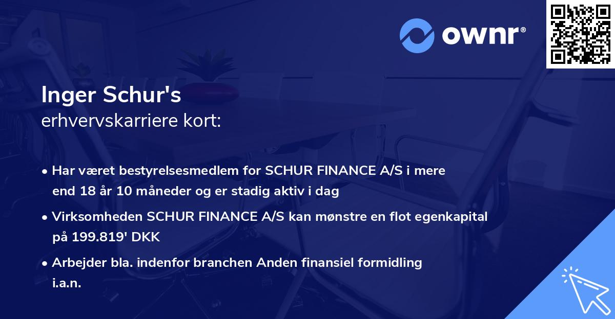 Inger Schur's erhvervskarriere kort