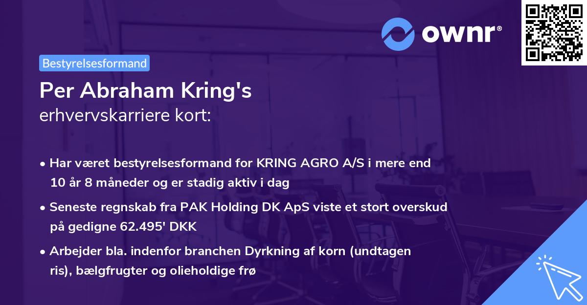 Per Abraham Kring's erhvervskarriere kort