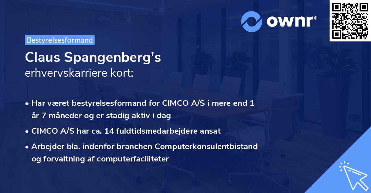 Claus Spangenberg's erhvervskarriere kort