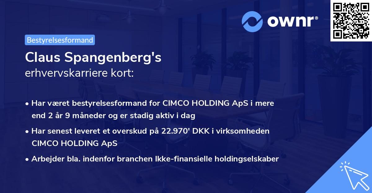 Claus Spangenberg's erhvervskarriere kort